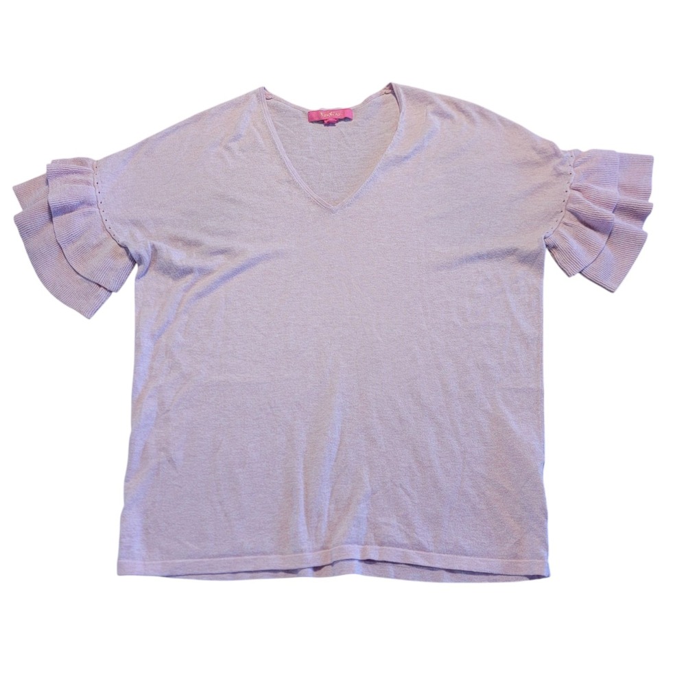 Lilly Pulitzer Kresta Sweater Top Pink Ruffled Sleeve V-Neck Lightweight‎ Small